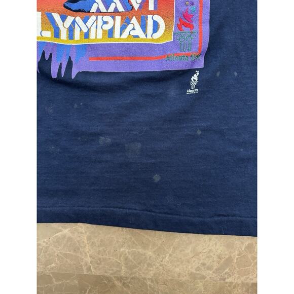 Atlanta Olympics 1996 Vintage Navy Blue T-Shirt Tee Size L Olympiad - Picture 6 of 11